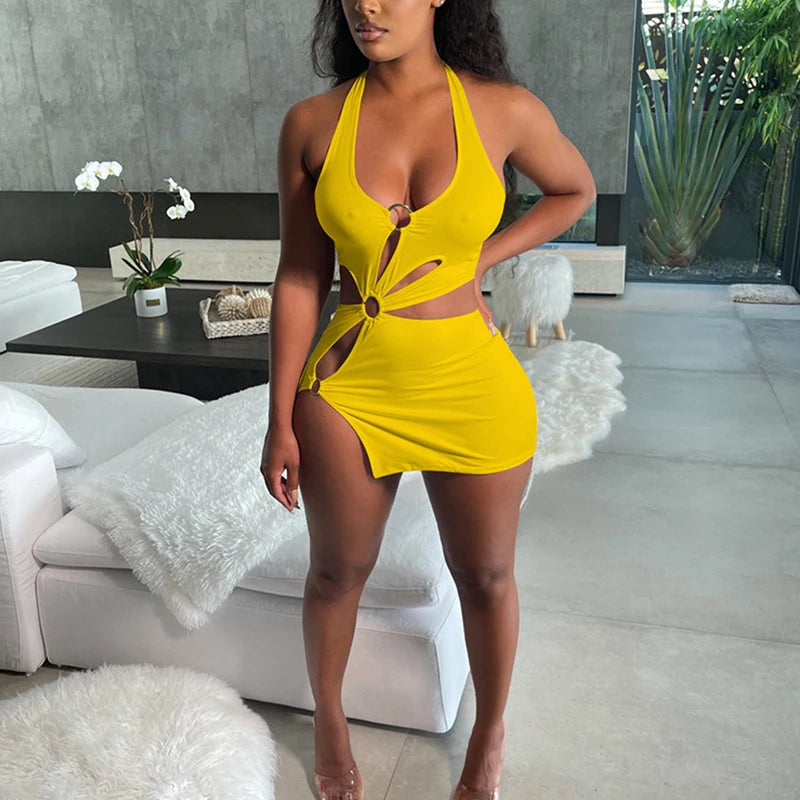 TrenddVibe™ Sunset Hollow Mini Dress