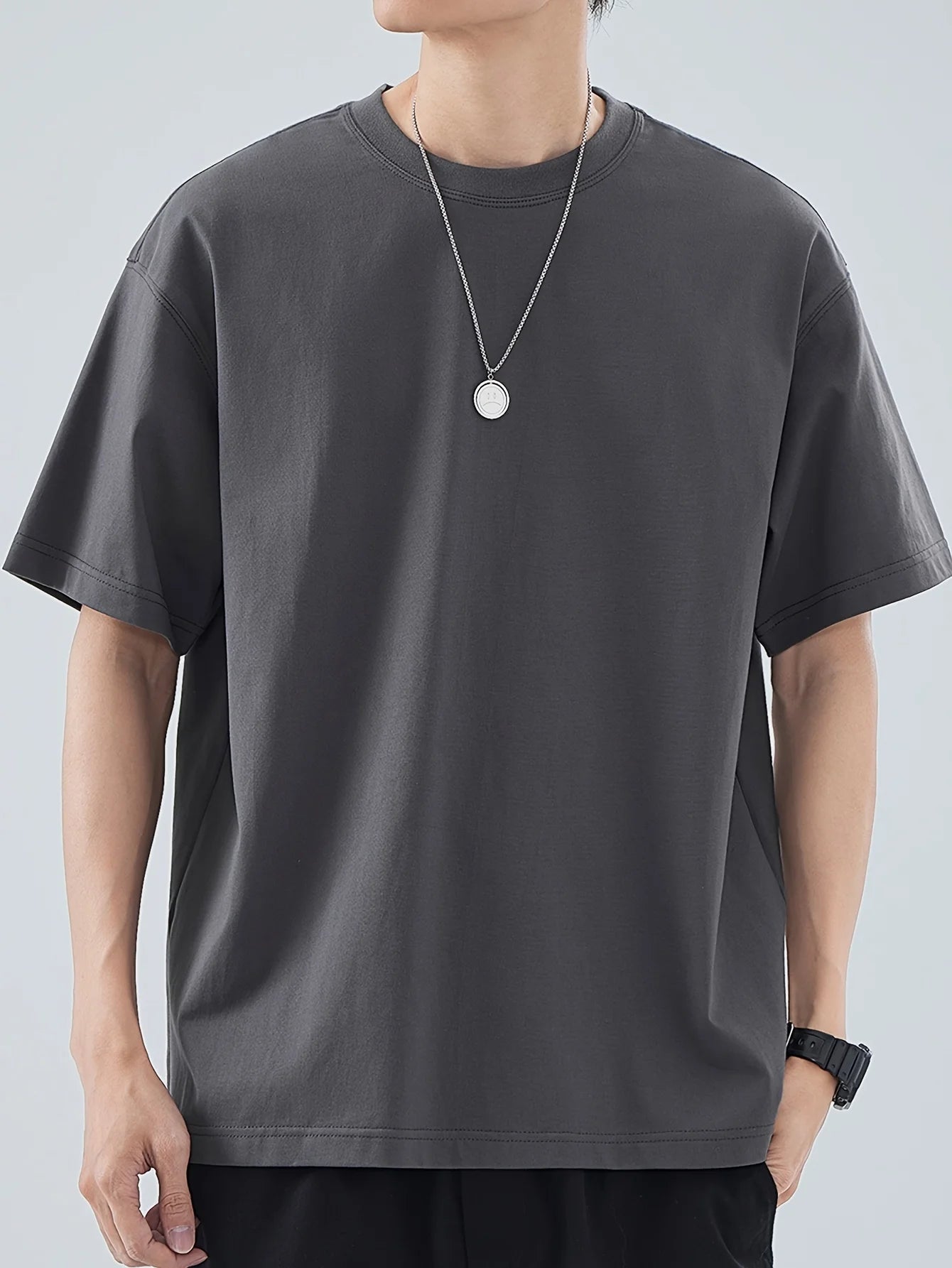 TrenddVibe™ Premium Cotton Knit Crewneck Tee – Moisture-Wicking Casual Essential