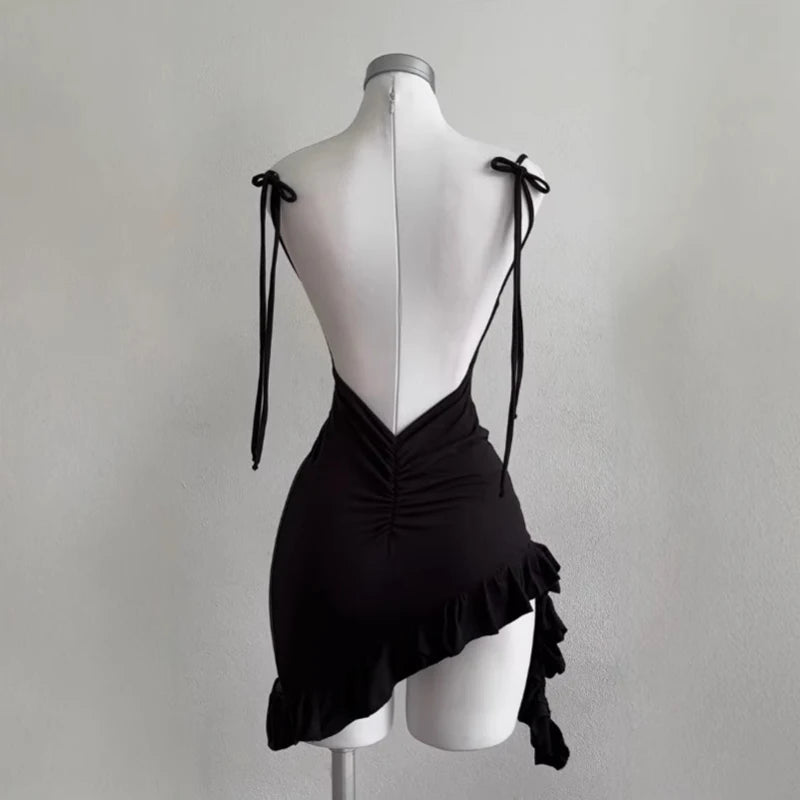 TrenddVibe™ Midnight Lace-Up Mini Dress