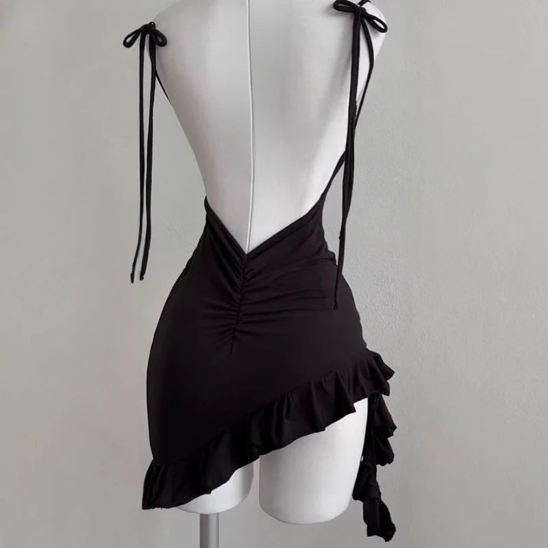 TrenddVibe™ Midnight Lace-Up Mini Dress