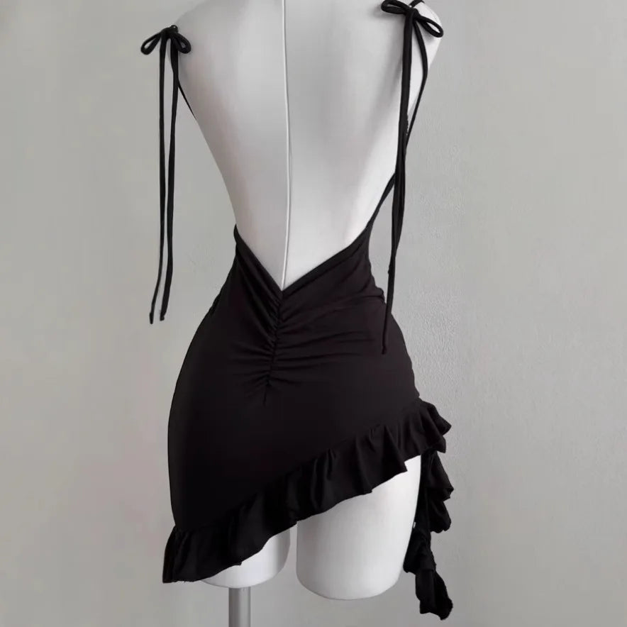 TrenddVibe™ Midnight Lace-Up Mini Dress