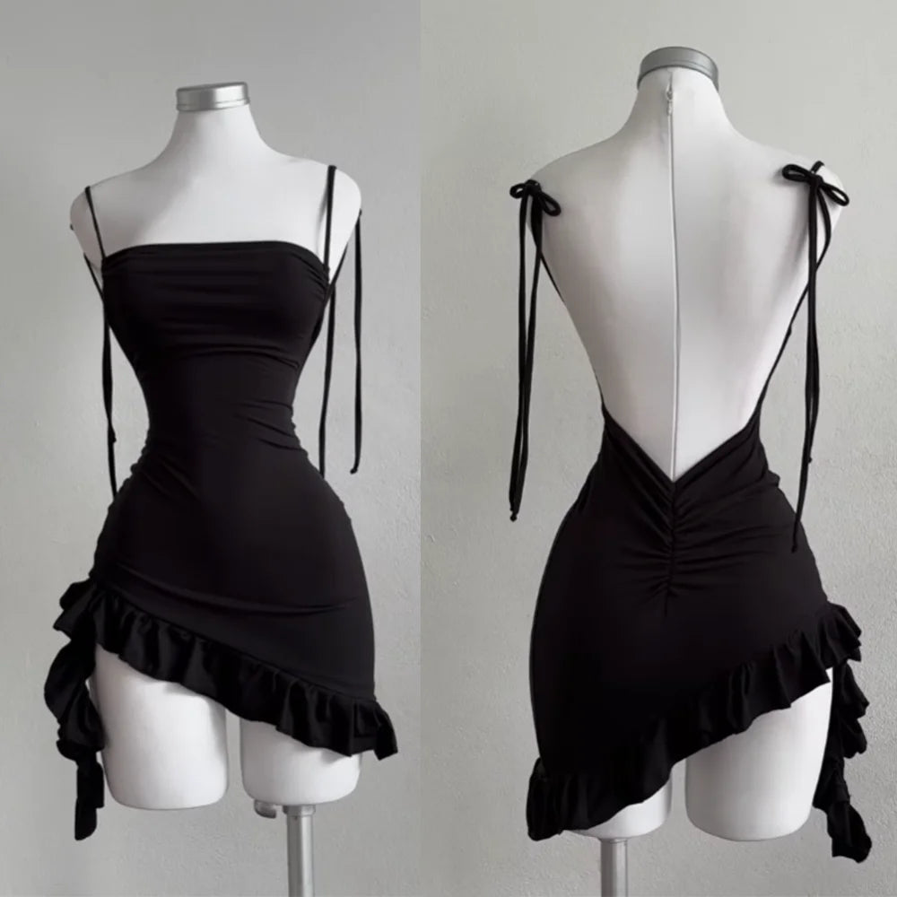 TrenddVibe™ Midnight Lace-Up Mini Dress