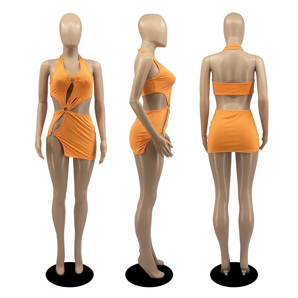 TrenddVibe™ Sunset Hollow Mini Dress