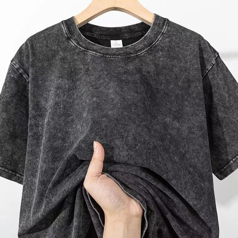 TrenddVibe™ Vintage Washed Heavyweight Cotton Tee – Oversized Streetwear Fit