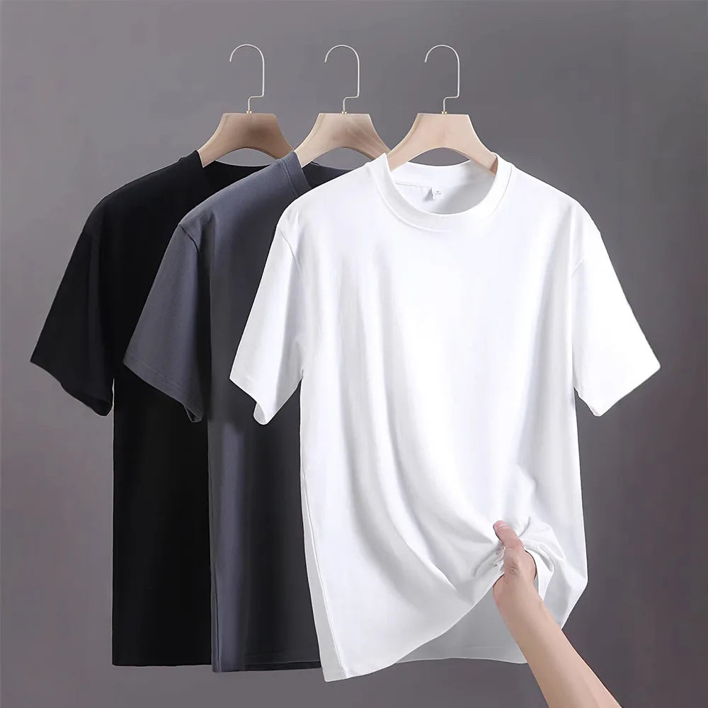 TrenddVibe™ Premium Cotton Knit Crewneck Tee – Moisture-Wicking Casual Essential
