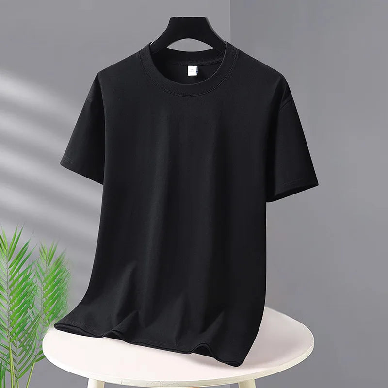 TrenddVibe™ Premium Cotton Knit Crewneck Tee – Moisture-Wicking Casual Essential