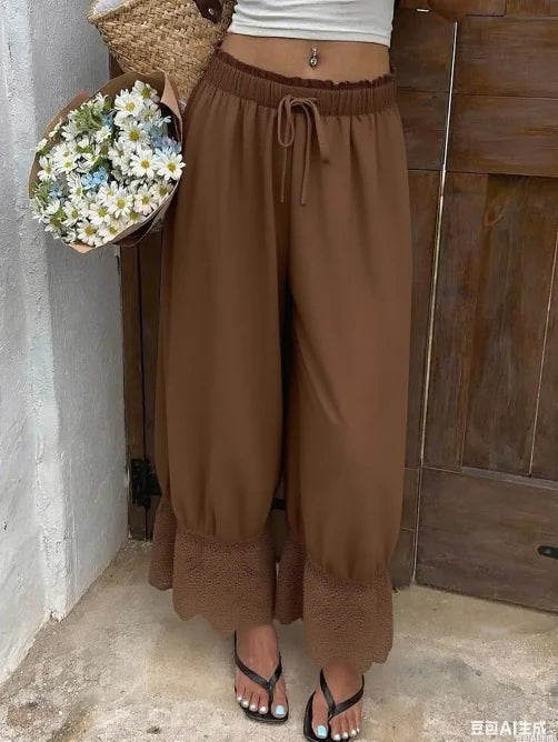 TrenddVibe™ Ethereal Lace-Trim Wide-Leg Pants