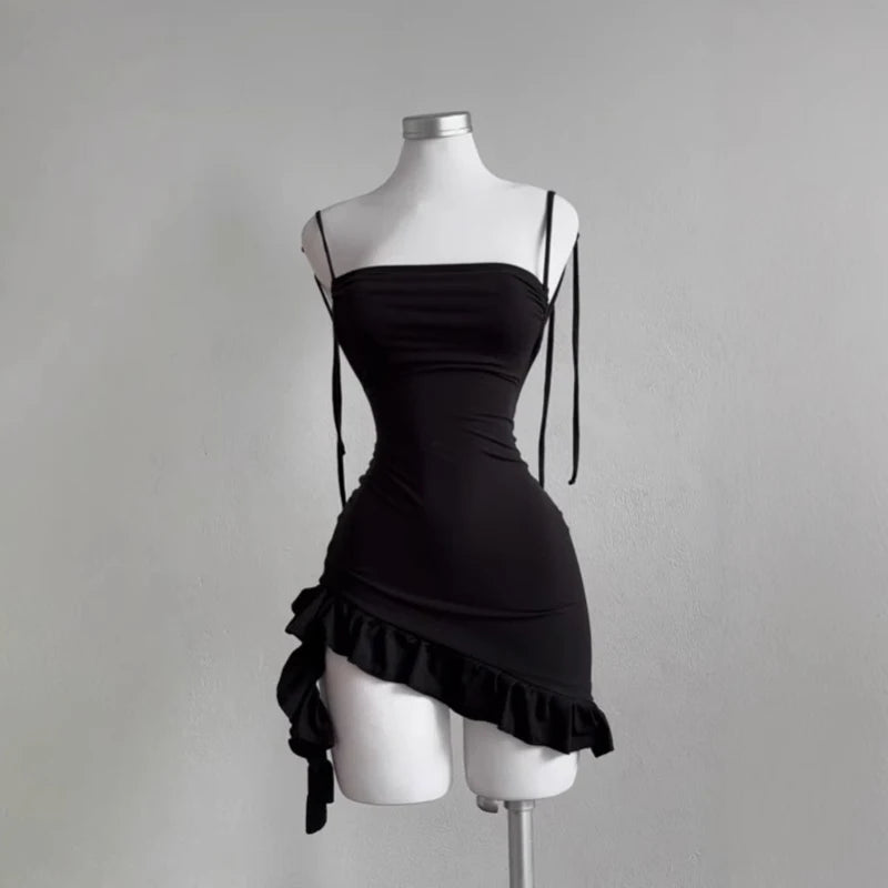 TrenddVibe™ Midnight Lace-Up Mini Dress