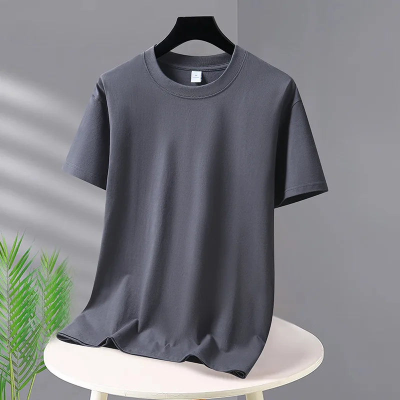 TrenddVibe™ Premium Cotton Knit Crewneck Tee – Moisture-Wicking Casual Essential