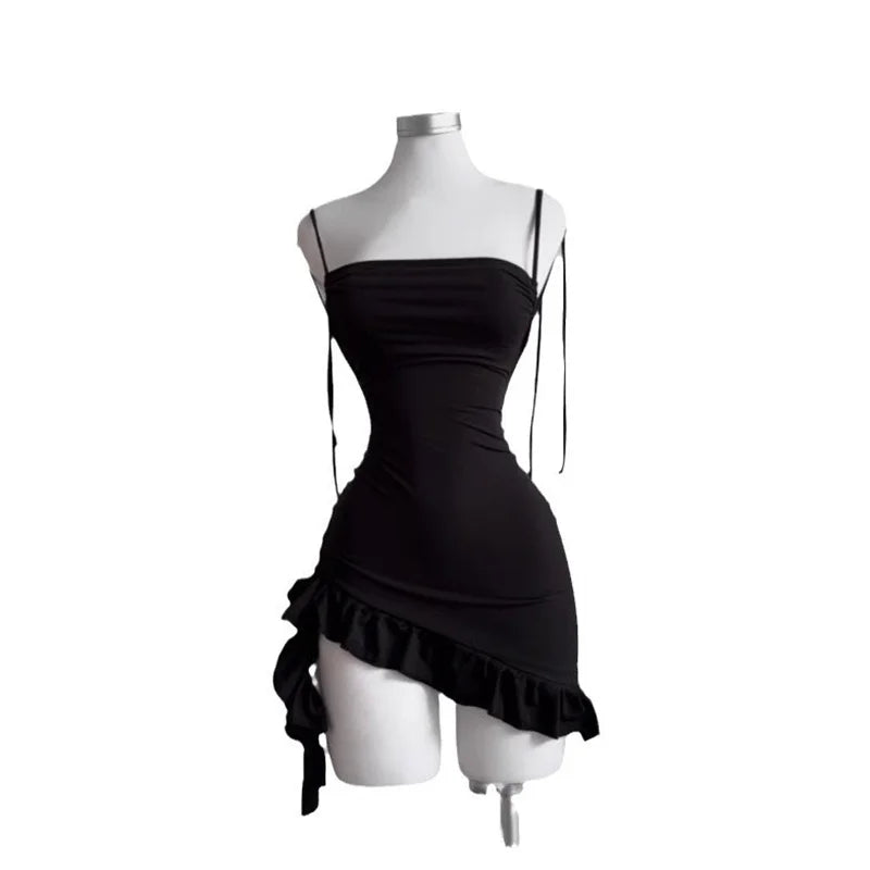 TrenddVibe™ Midnight Lace-Up Mini Dress